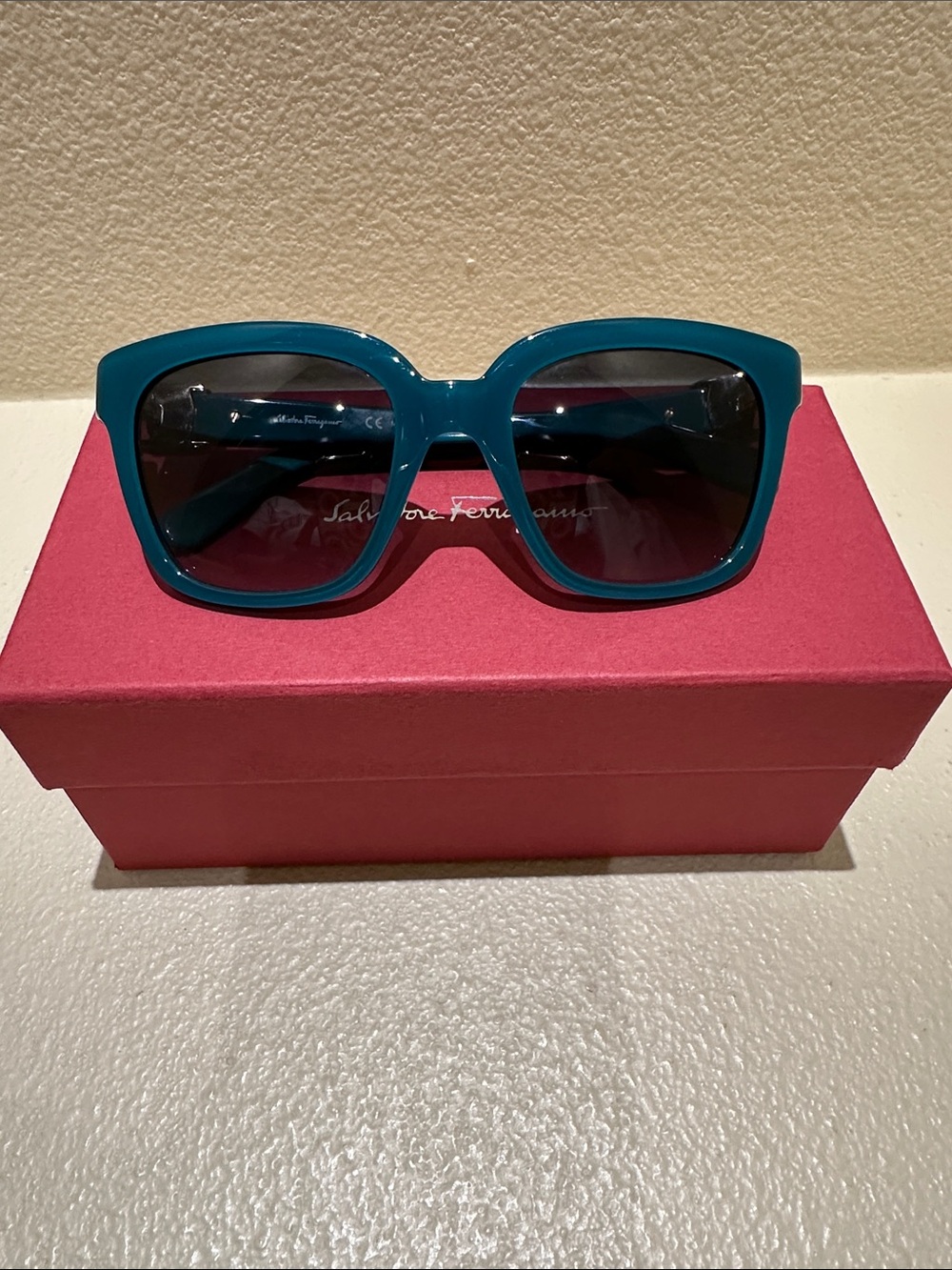 Salvatore Ferragamo Teal Square Frame Women's Sunglasses